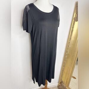 NWT Cable & Gauge Black Jersey Contrast Mesh Sleeve Tee Dress Size Large $68
